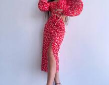 Квітковий комплект: топ із зав'язками на талії + спідниця міді з розрізом Квітковий комплект: топ із зав'язками на талії + спідниця міді з розрізом | PUSHKA SHOP