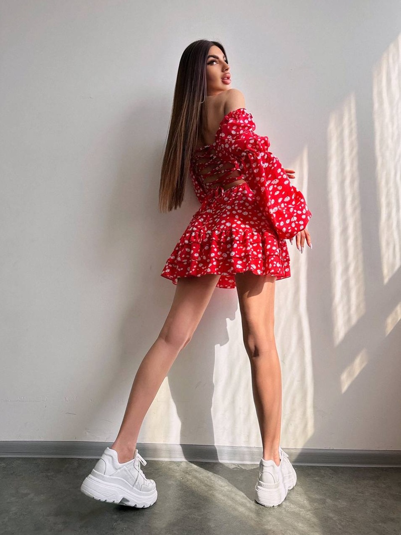 Квіткова сукня з воланами та шнуровкою по спинці | PUSHKA SHOP