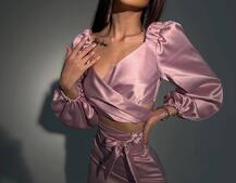 Атласний комплект, декорований бахромою зі страз Атласний комплект, декорований бахромою зі страз | PUSHKA SHOP