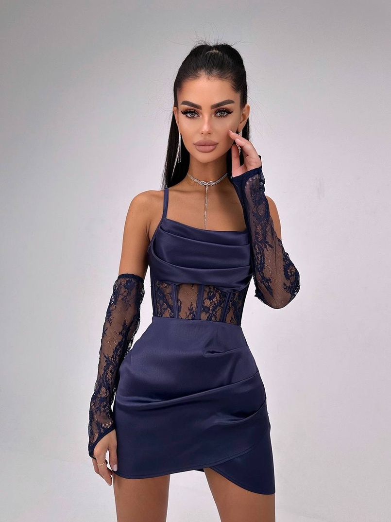 Комплект: корсет, декорований мереживом   + рукавички+ спідниця міні з драпіруванням   | PUSHKA SHOP