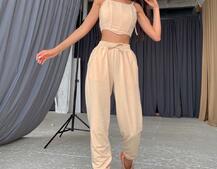 Трикотажный комплект: топ с элементами корсета на шнуровке + джоггеры Трикотажный комплект: топ с элементами корсета на шнуровке + джоггеры | PUSHKA SHOP