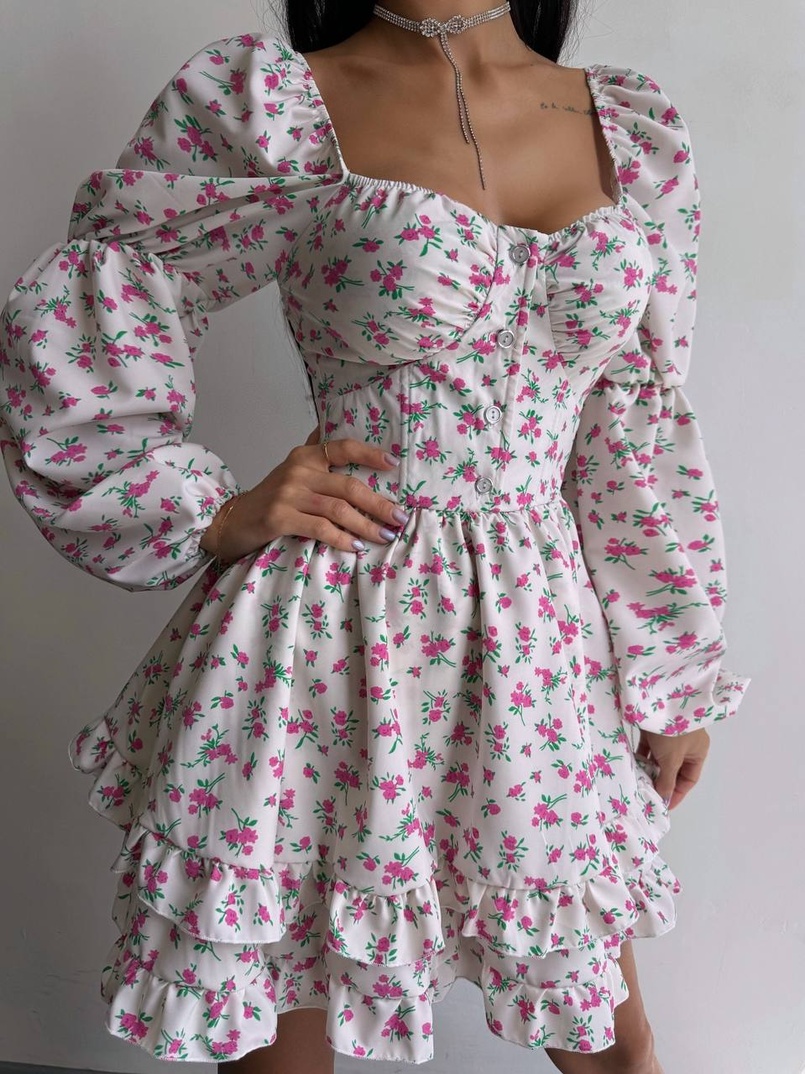 Сукня з квітковим принтом з воланами на ґудзиках  Сукня з квітковим принтом з воланами на ґудзиках  | PUSHKA SHOP