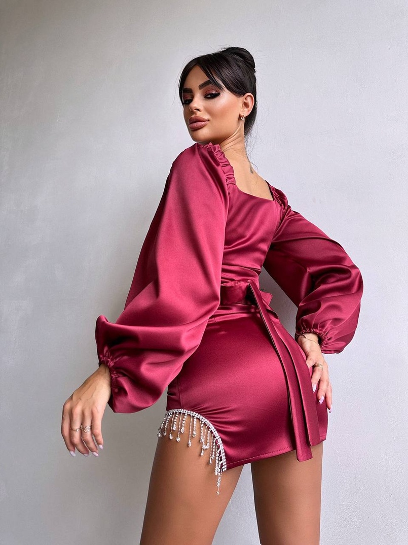 Атласний комплект, декорований бахромою зі страз | PUSHKA SHOP