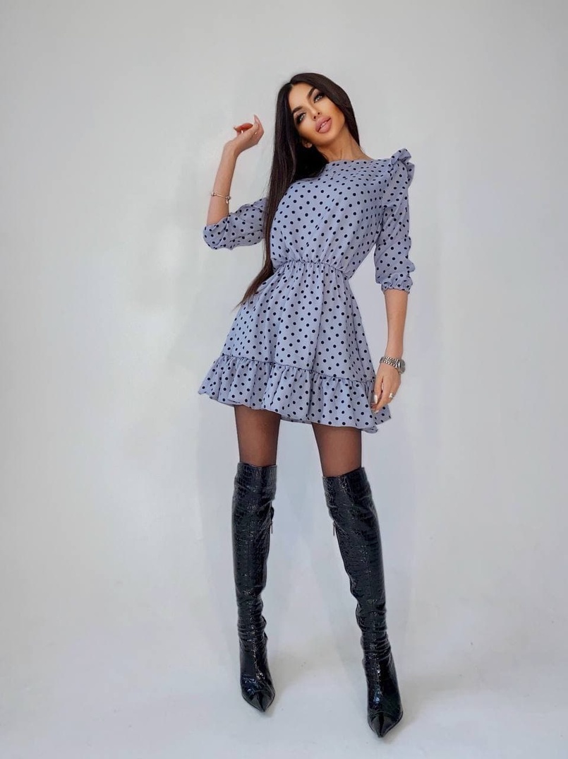 Милое платье в горошек с оборками Милое платье в горошек с оборками | PUSHKA SHOP