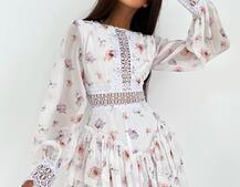 Ассиметричное шифоновое платье декорированное кружевом   | PUSHKA SHOP