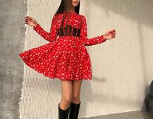 Приталена сукня з корсетною вставкою та спідницею-сонцем Приталена сукня з корсетною вставкою та спідницею-сонцем | PUSHKA SHOP