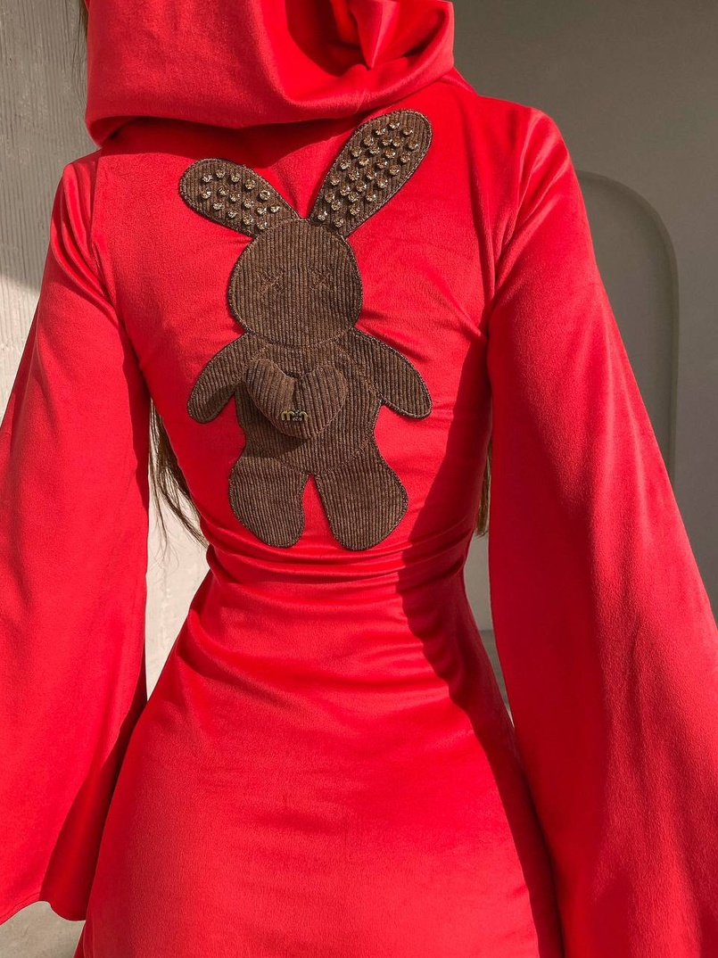 Оксамитова сукня міні з розкльошоними рукавами    | PUSHKA SHOP