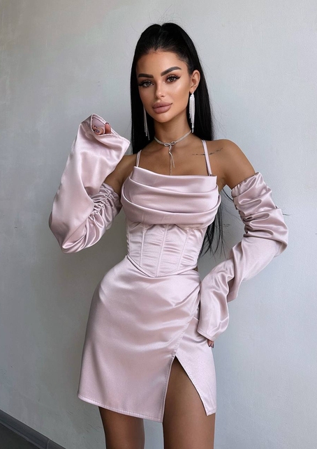 Комплект: корсет з рукавами    + спідниця міні з драпіруванням   | PUSHKA SHOP