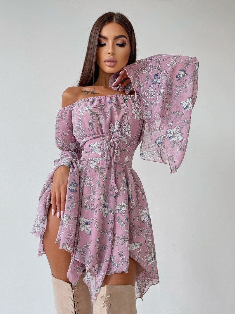 Платье с расклешенными рукавами в комплекте с корсетом  Платье с расклешенными рукавами в комплекте с корсетом  | PUSHKA SHOP