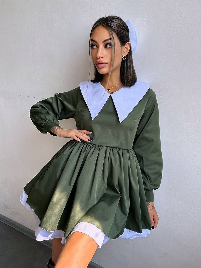 Котонова сукня з комірцем + бант  | PUSHKA SHOP