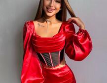 Комплект: корсет, декорований стразами   + спідниця міні з драпіруванням  | PUSHKA SHOP