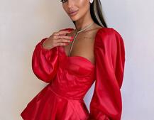 Атласна корсетна сукня бюстьє з пишною подвійною спідницею та об‘ємними рукавами Атласна корсетна сукня бюстьє з пишною подвійною спідницею та об‘ємними рукавами | PUSHKA SHOP