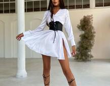 Шелковое платье с разрезом + корсет из эко-кожи Шелковое платье с разрезом + корсет из эко-кожи | PUSHKA SHOP