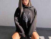 Патріотичне  худі over size із сяючими стразами | PUSHKA SHOP