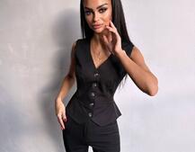 Костюм: піджак на підкладці, штани кльош+ жилет  | PUSHKA SHOP