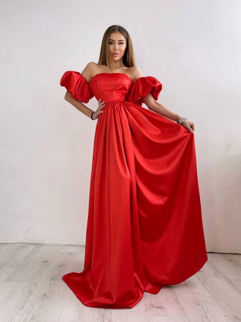 Атласное платье макси с объемными рукавами   | PUSHKA SHOP