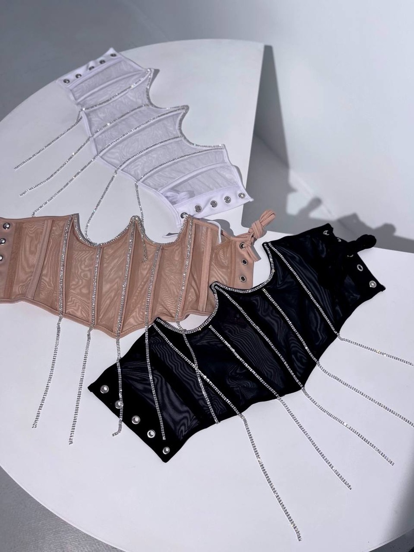 Корсет на кісточках зі шнурівкою, декорований стразами Ручна робота! | PUSHKA SHOP