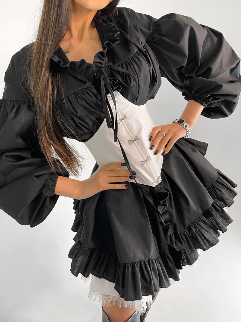 Хлопковое платье в комплекте с подьюбником и корсетом, декорированном крючками  | PUSHKA SHOP