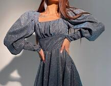 Блестящее платье с объемными рукавами Блестящее платье с объемными рукавами | PUSHKA SHOP