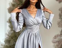 Шелковое платье  с разрезом  + корсет из эко-кож Шелковое платье  с разрезом  + корсет из эко-кож | PUSHKA SHOP