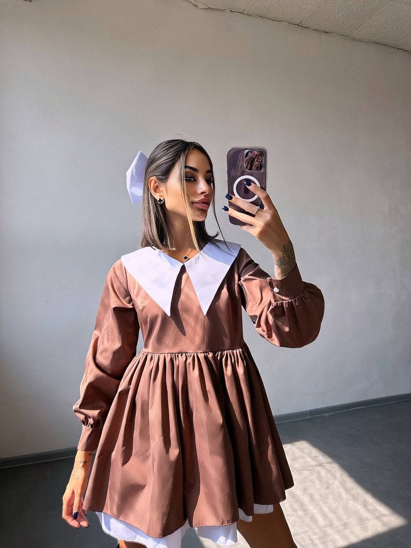 Котонова сукня з комірцем + бант  Котонова сукня з комірцем + бант  | PUSHKA SHOP