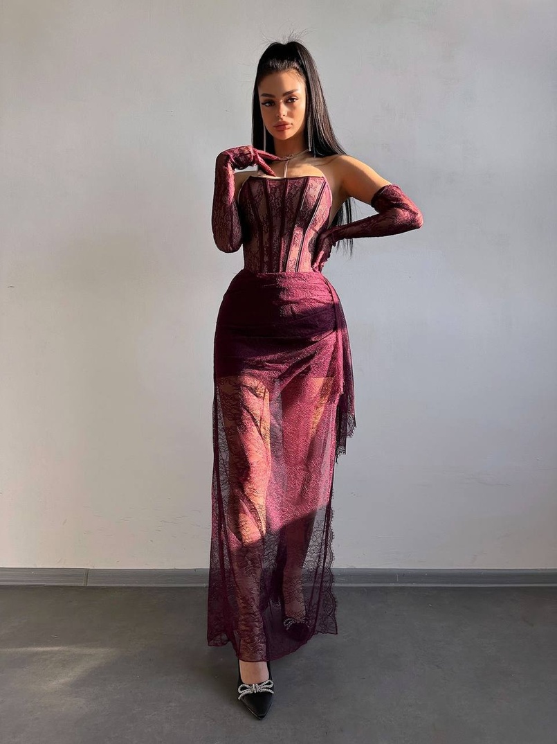 Мереживна сукня максі з рукавичками  | PUSHKA SHOP