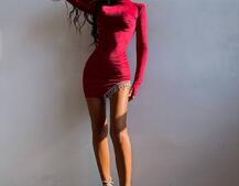 Оксамитова сукня, декорована бахромою зі страз | PUSHKA SHOP