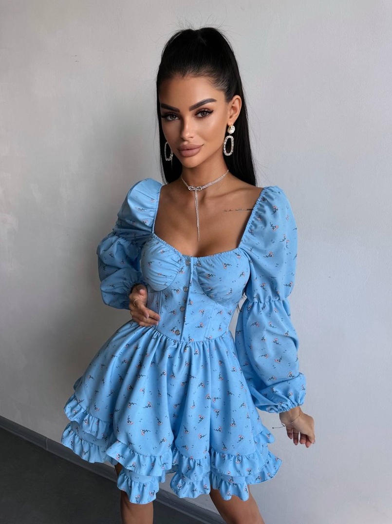 Сукня з квітковим принтом з воланами на ґудзиках  Сукня з квітковим принтом з воланами на ґудзиках  | PUSHKA SHOP