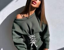 Тепле затишне худі over-size на флісі + корсет на шнурівці Можна носити з корсетом та без | PUSHKA SHOP