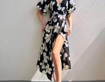 Сукня міді  із запахом та об'ємними рукавами | PUSHKA SHOP