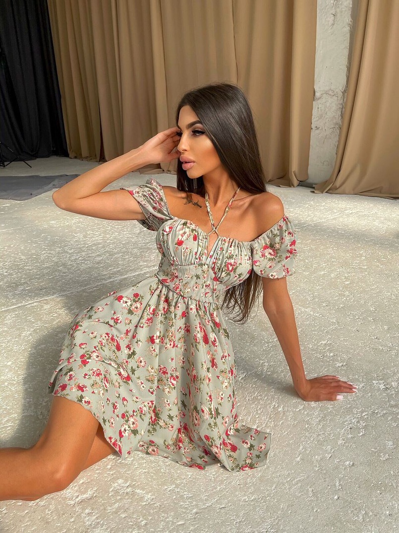 Летнее цветочное платье с завязками на груди  Летнее цветочное платье с завязками на груди  | PUSHKA SHOP