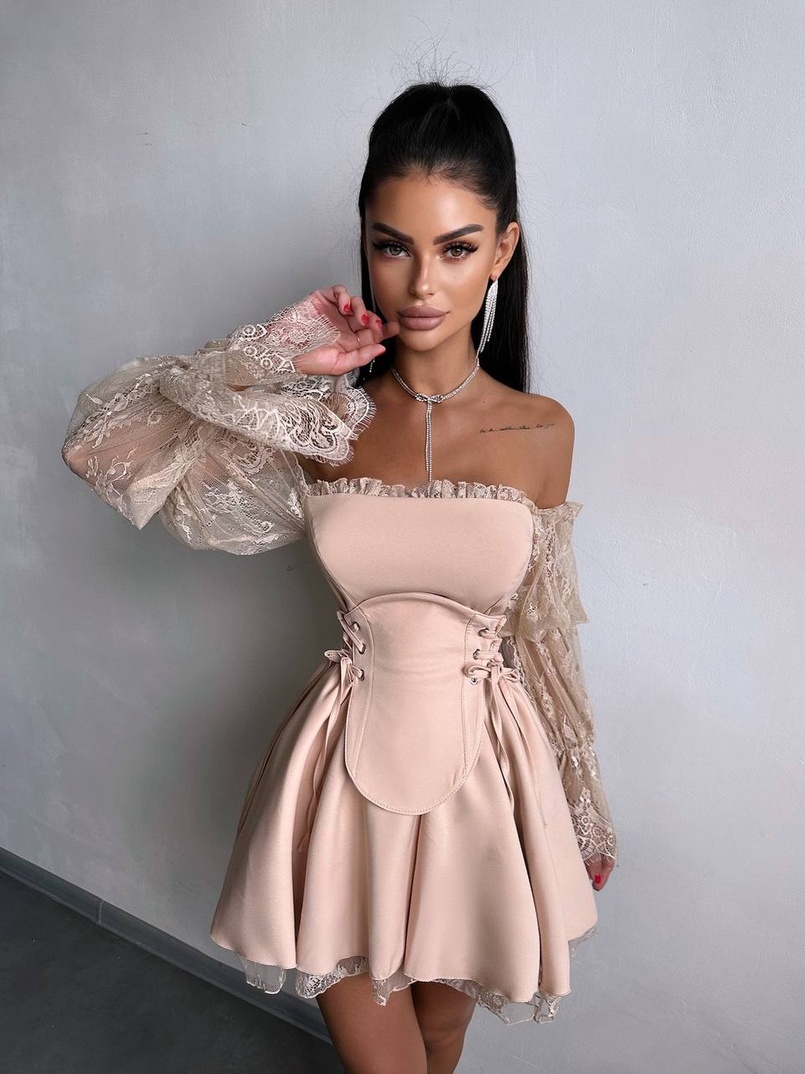 Сукня з корсетом декорована мереживом  | PUSHKA SHOP