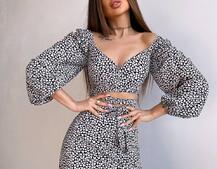 Комплект: топ із зав'язками на талії + спідниця міді з розрізом Комплект: топ із зав'язками на талії + спідниця міді з розрізом | PUSHKA SHOP