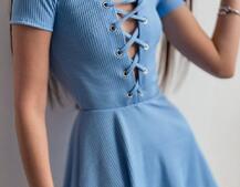 Трикотажное платье-мини со шнуровкой на груди  | PUSHKA SHOP