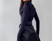 Трикотажное платье гольф с мини юбкой-корсетом из эко-кожи Трикотажное платье гольф с мини юбкой-корсетом из эко-кожи | PUSHKA SHOP