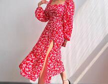 Квіткова сукня-міді зі шнурівкою на спинці та розрізом на ніжці | PUSHKA SHOP