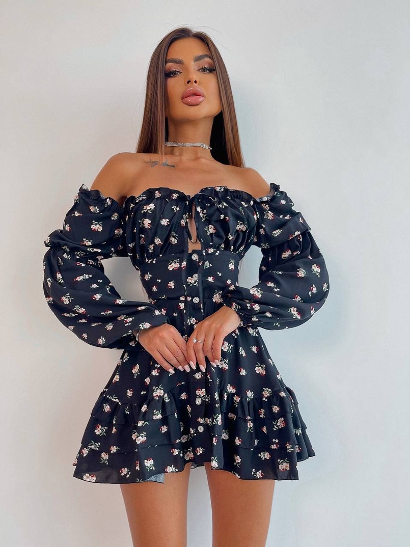 Сукня з квітковим принтом з воланами на ґудзиках Сукня з квітковим принтом з воланами на ґудзиках | PUSHKA SHOP