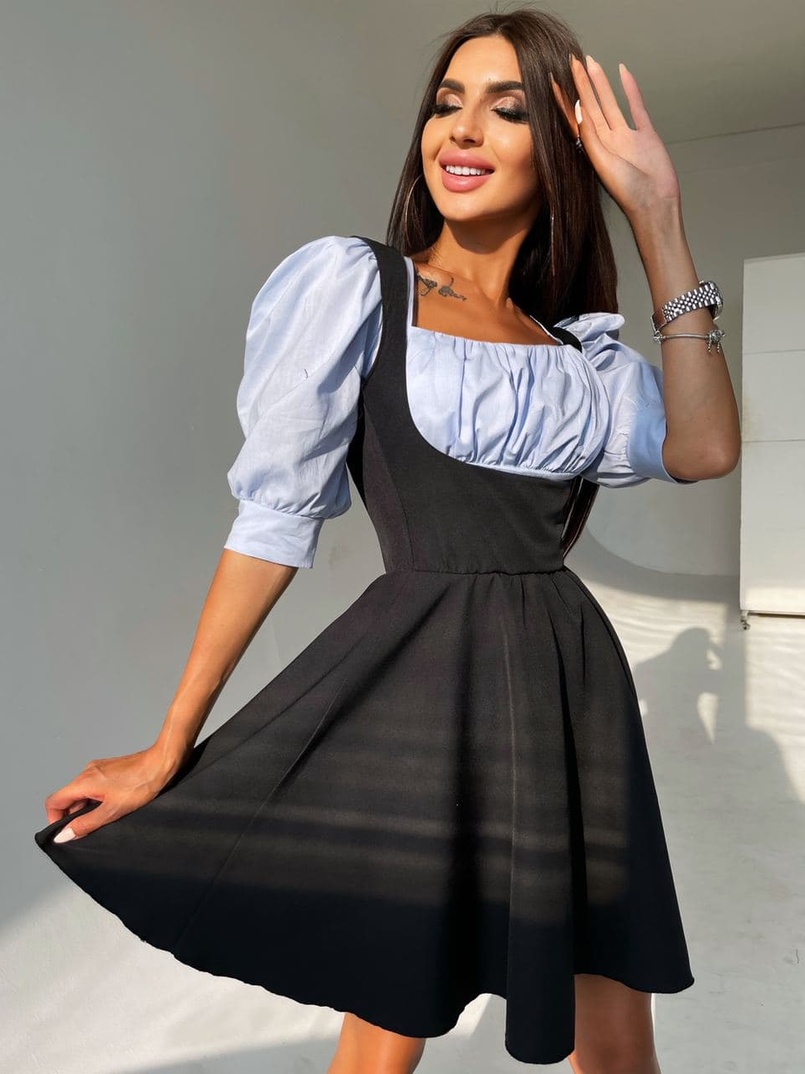 Платье с объемными рукавами из хлопка Платье с объемными рукавами из хлопка | PUSHKA SHOP