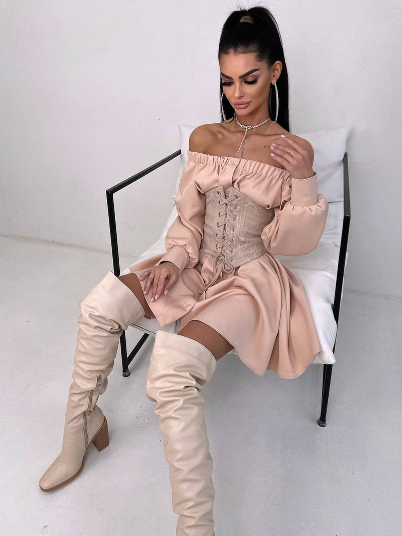 Приталена сорочка на плічках+  мереживний корсет | PUSHKA SHOP