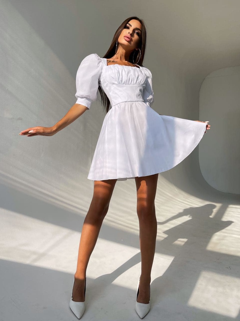 Платье с объемными рукавами из хлопка Платье с объемными рукавами из хлопка | PUSHKA SHOP