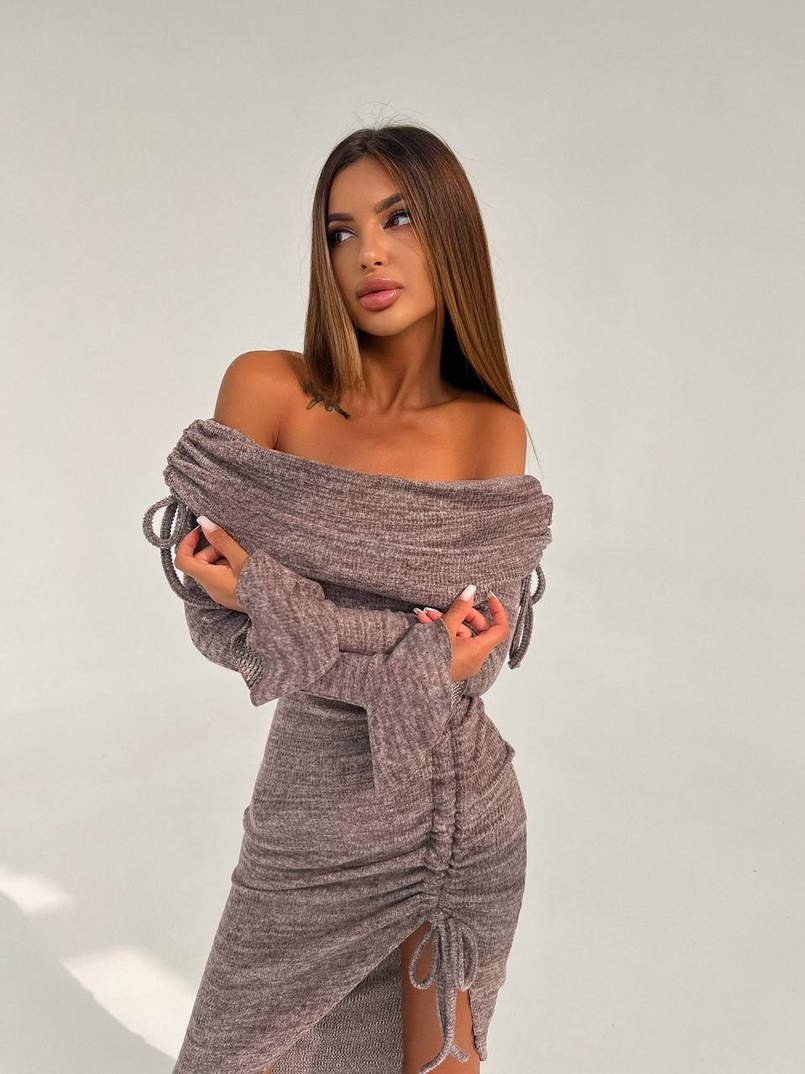 Трикотажна сукня міді з хомутом   | PUSHKA SHOP