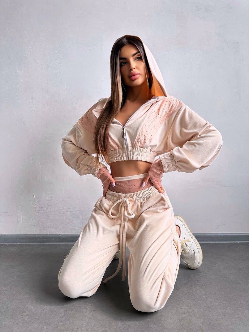 Велюровий комплект декорований стразами( бомбер+ рукавички+ штани + трусики) | PUSHKA SHOP