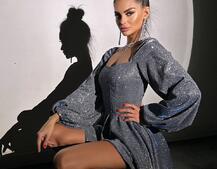 Сяюча корсетна сукня з пишною подвійною спідницею та об‘ємними рукавами Сяюча корсетна сукня з пишною подвійною спідницею та об‘ємними рукавами | PUSHKA SHOP