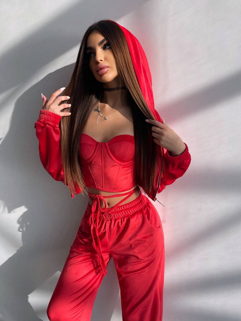 Велюровий комплект трійка: кофта + корсет з чашечками + джогери  | PUSHKA SHOP