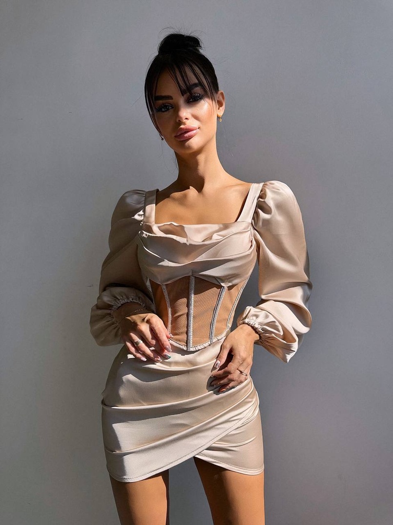 Комплект: корсет, декорований стразами + спідниця міні з драпіруванням   Ручна робота  | PUSHKA SHOP