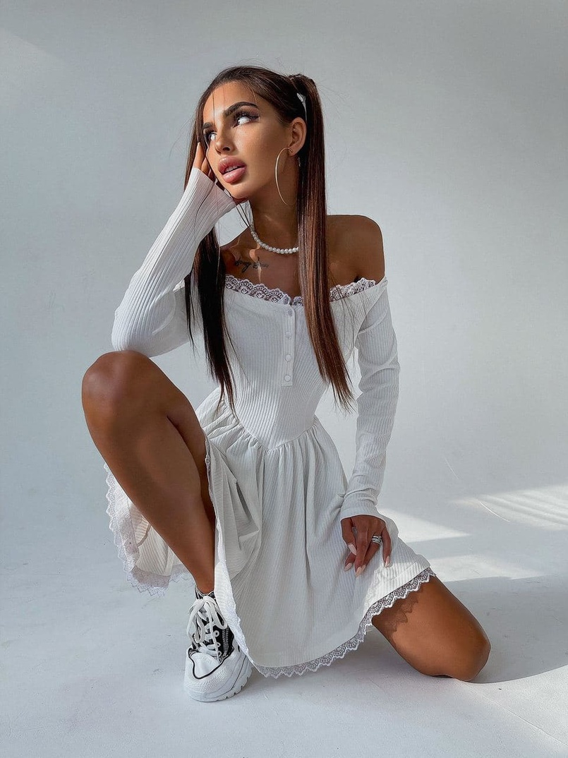 Трикотажное платье, декорированное кружевом   Трикотажное платье, декорированное кружевом   | PUSHKA SHOP