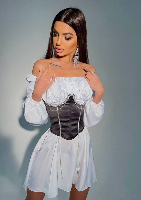 Приталена сукня з шовку  + корсет декорований стразами  Ручна робота  | PUSHKA SHOP