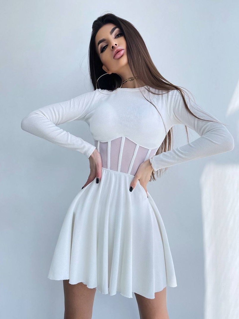 Приталена сукня з корсетною вставкою та спідницею-сонцем | PUSHKA SHOP