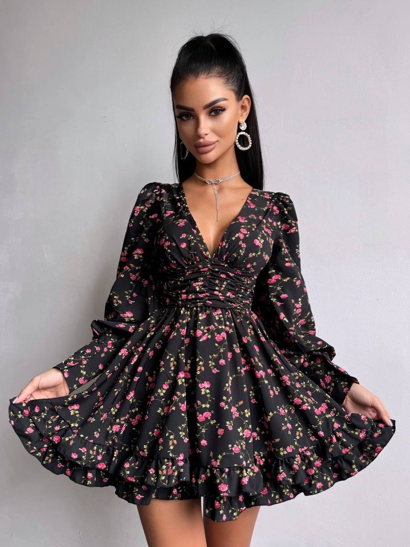 Сукня міні з пишною спідницею та драпіруванням на талії | PUSHKA SHOP