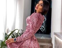 Платье с пайетками и запахом на груди Платье с пайетками и запахом на груди | PUSHKA SHOP